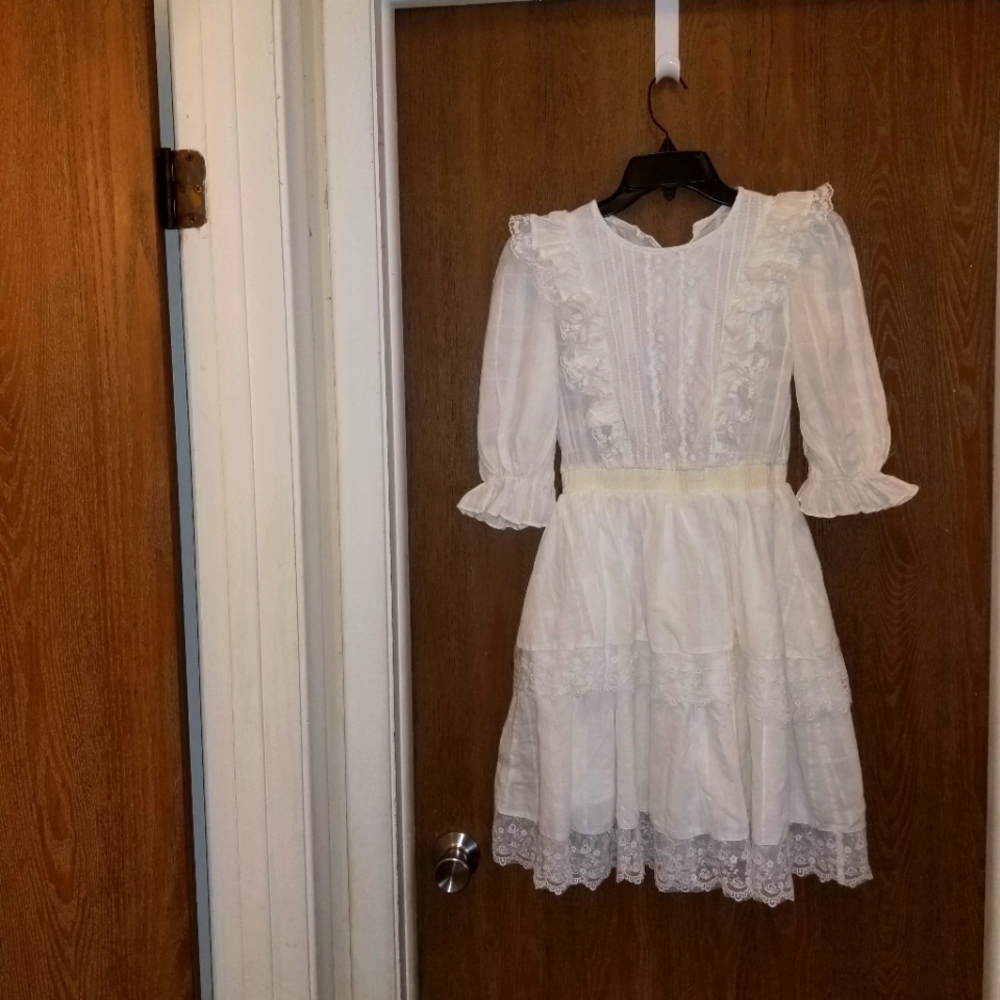 White Ruffle Lace Trim Dress